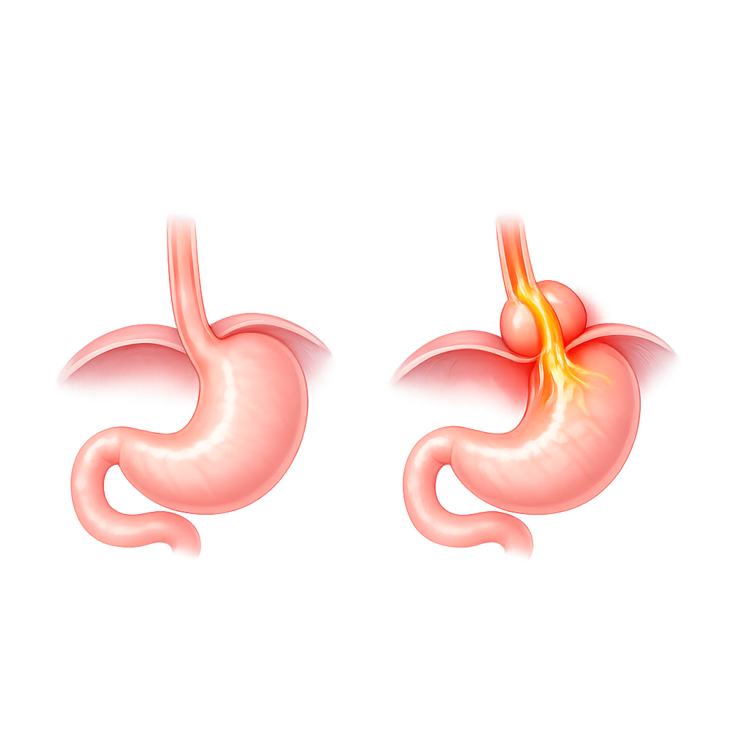 Illustration of reflux and hiatal hernia anatomy